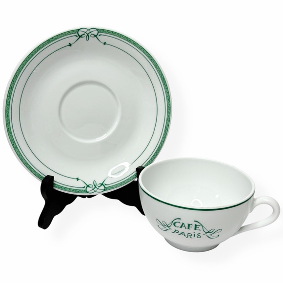 Vintage BERNARDAUD Cafe Paris Green Large Mug & Saucer Limoges France - Picture 1 of 8